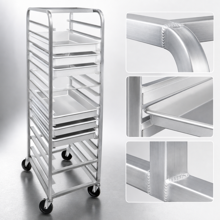 Product image #4 for Channel Manufacturing RB-5 Aluminum End-Load Pizza Pan / Dough Box Rack with Casters, 12 Pan Capacity