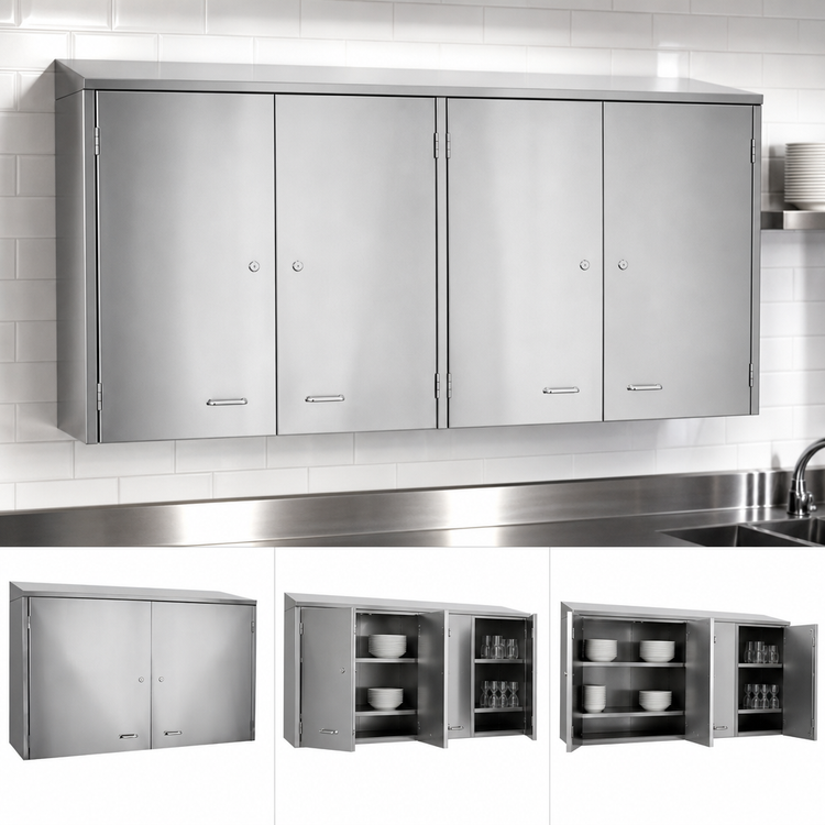 Product image #3 for Glastender 96-Inch Wall-Mounted Stainless Steel Cabinet with 4 Hinged Doors