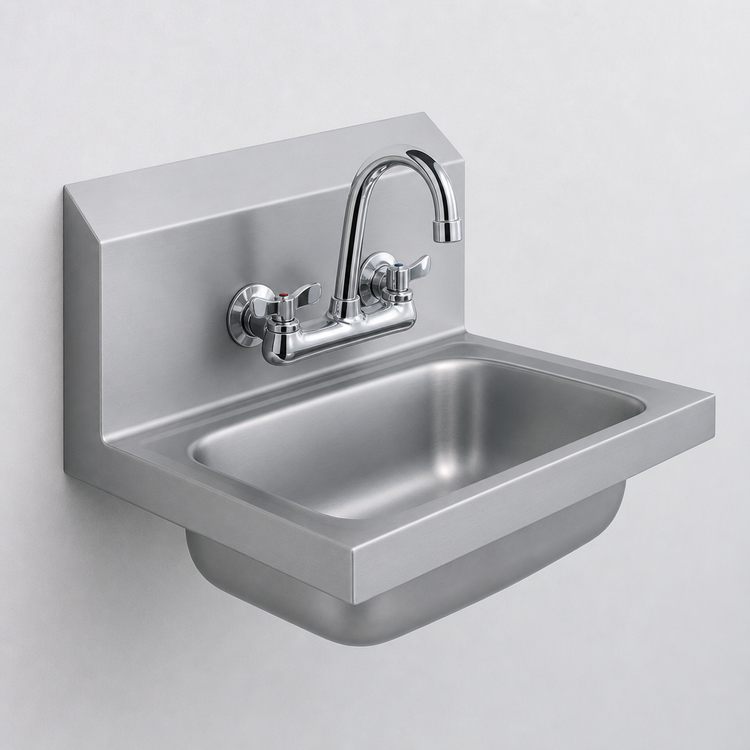 Product image #3 for BK Resources Wall-Mounted 14" x 10" Hand Sink Package with Lead-Free Faucet, 304 Stainless Steel