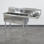 Thumbnail image #3 for BK Resources BKS-2-18-12-18RS Two-Compartment Stainless Steel Sink, Right-Hand Drainboard, 18" x 18" x 12" Bowls