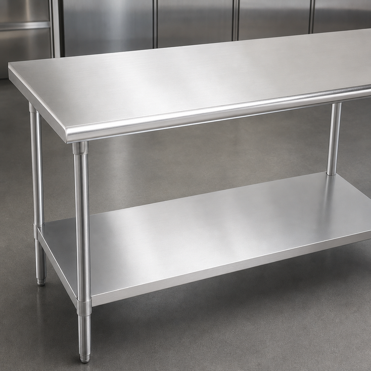 Product image #3 for Advance Tabco 108-Inch W x 36-Inch D Flat Top Work Table with Adjustable Undershelf, 430 Stainless Top, Galvanized Base