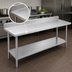 Thumbnail image #3 for Duke 144-Inch x 30-Inch 14-Gauge 300-Series Stainless Steel Work Table with 5-Inch Riser and Galvanized Undershelf
