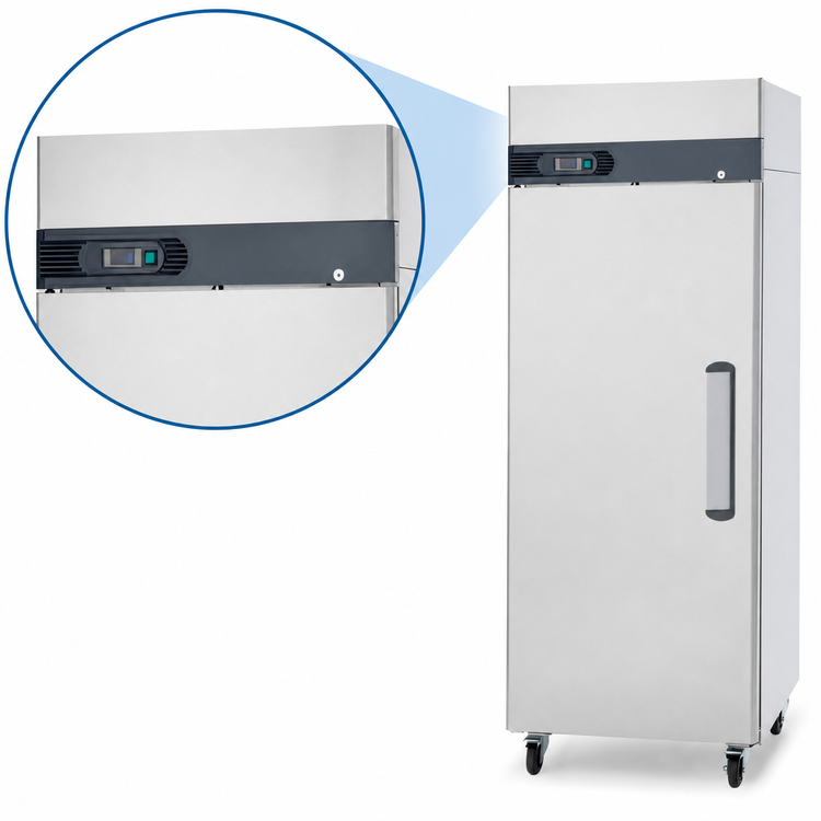 Product image #3 for Migali Competitor Series® 23 Cu. Ft. Single Section Reach-In Refrigerator, Top-Mount Self-Contained, Left-Hand Hinged Solid Locking Door, Stainless Steel