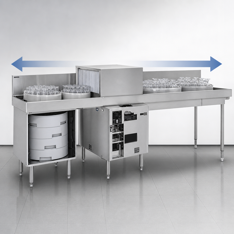 Product image #3 for Glastender GT-18+2-90R 90-Inch Side-to-Side Pass-Thru Glasswasher Station with Dual Drain Tables