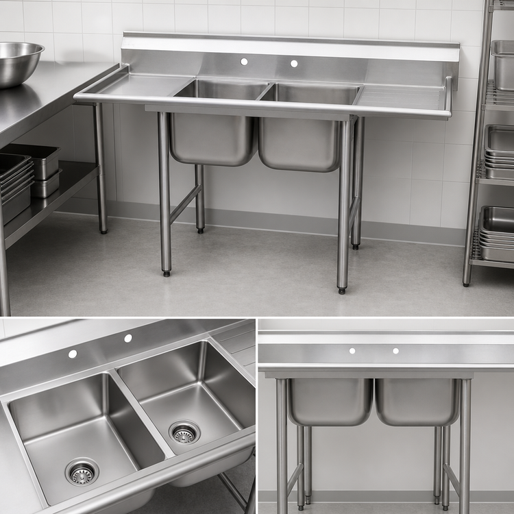 Product image #3 for Eagle Group 412 Series Two-Compartment Sink with Right Drainboard, 56-5/8 Inch Wide