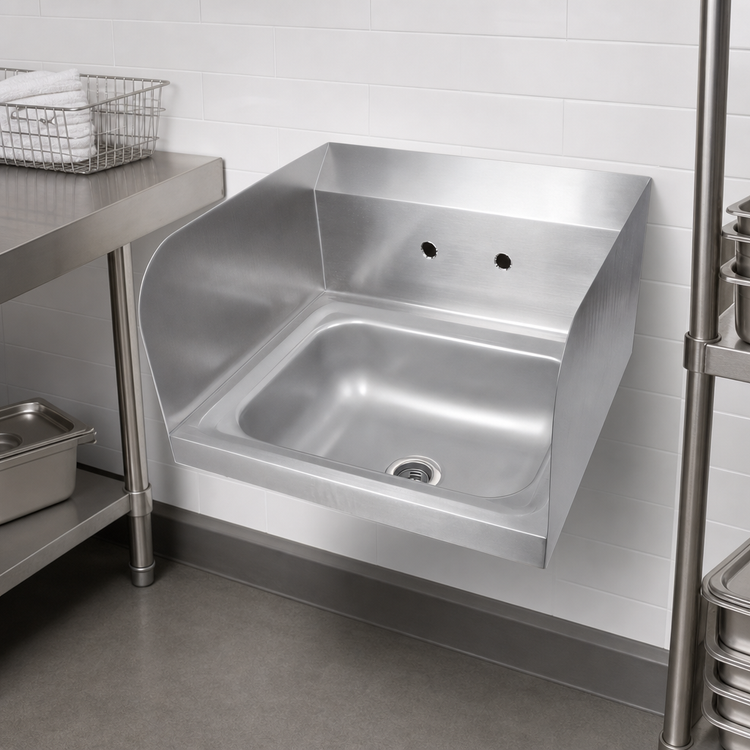 Product image #3 for John Boos Pro-Bowl Wall-Mount Stainless Steel Hand Sink with Left and Right Side Splashes and Basket Drain