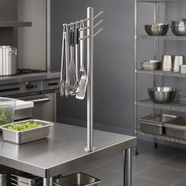 Product image #3 for John Boos 48-Inch Table-Mount Stainless Steel Utensil Rack with 5 Rod Hangers