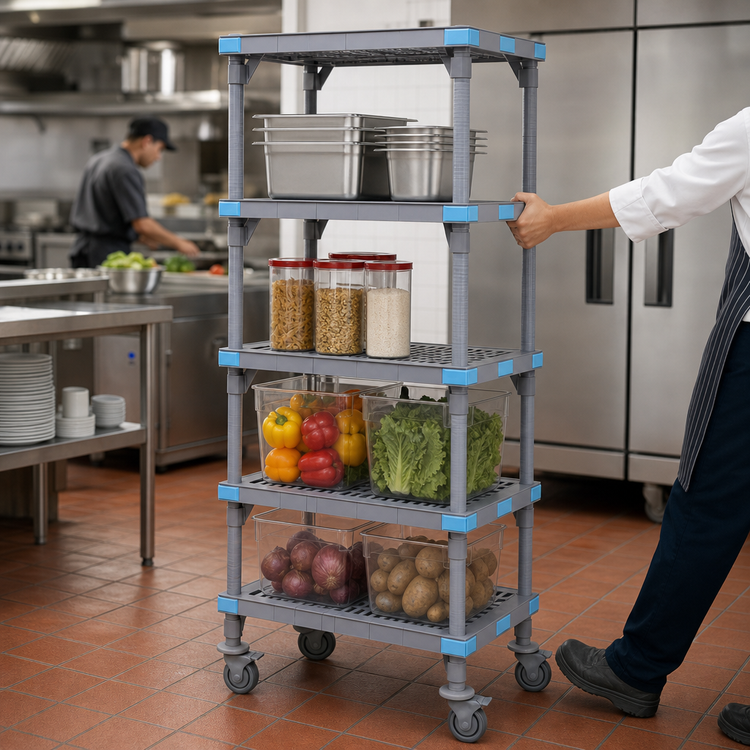 Product image #3 for Millenia Mobile Polymer Shelving Starter Unit, 24 x 24 x 62 Inches, 4-Shelf, Gray