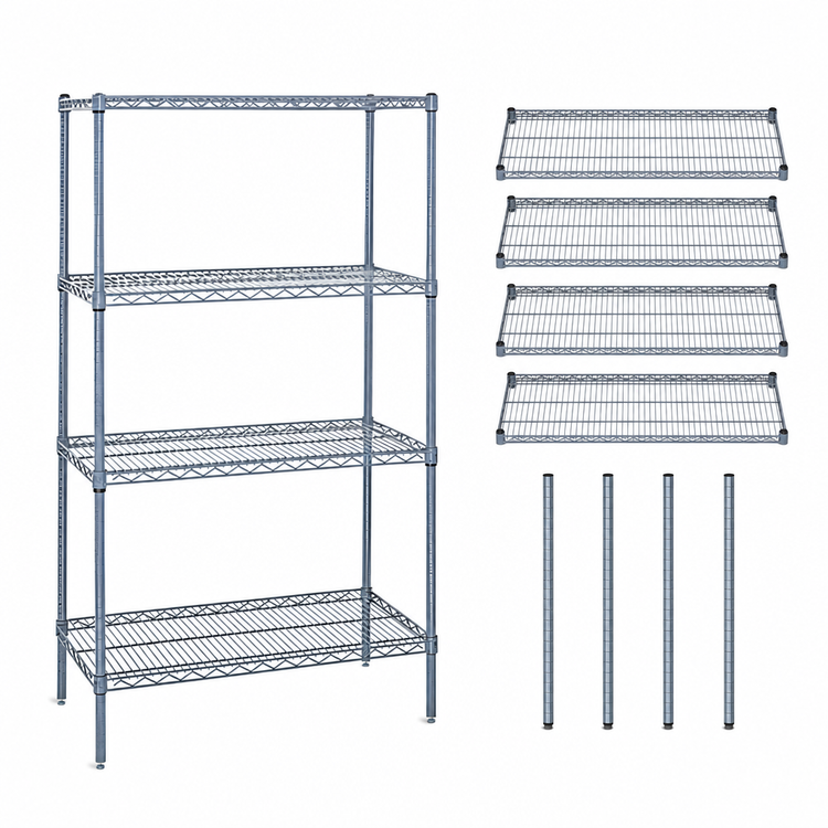 Product image #3 for Quantum Stationary 4-Shelf Wire Shelving Starter Kit, 48 x 21 x 74 Inches, Gray Epoxy Antimicrobial Finish