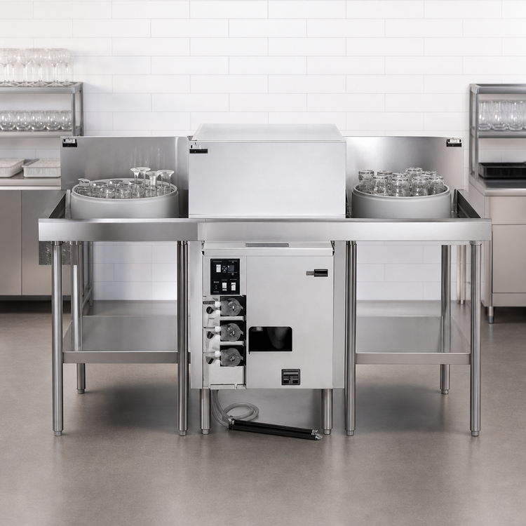 Product image #3 for Glastender GT-18+2 Side-to-Side Pass-Thru Glasswasher Station with 24-Inch Glasswasher and Dual 18-Inch Drain Tables