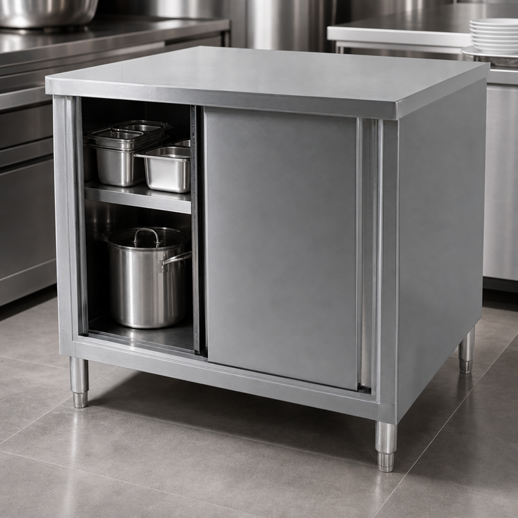 Product image #3 for Stainless Steel Cabinet Base Work Table with Sliding Doors, 36 x 30 x 36 Inches