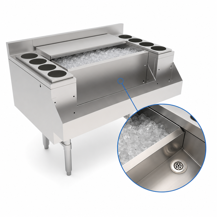 Product image #3 for John Boos Slim-Line 42-Inch Casino Jockey Box Ice Bin / Cocktail Unit with 10-Circuit Cold Plate