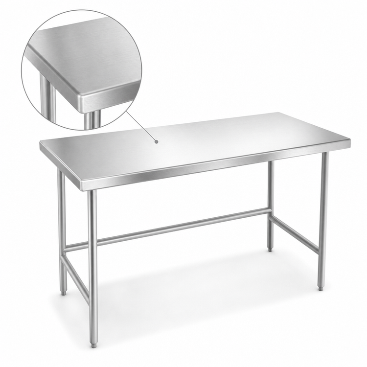 Product image #3 for Advance Tabco 60-Inch x 30-Inch 14-Gauge 304 Stainless Steel Work Table with Countertop Non-Drip Edge and Open Base