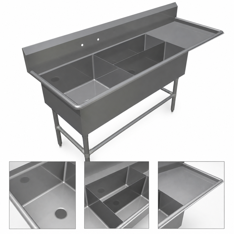 Product image #3 for John Boos Pro-Bowl 3-Compartment Platter Sink with Right-Hand Drainboard, 84-3/16-Inch W x 29-1/2-Inch D x 43-Inch H