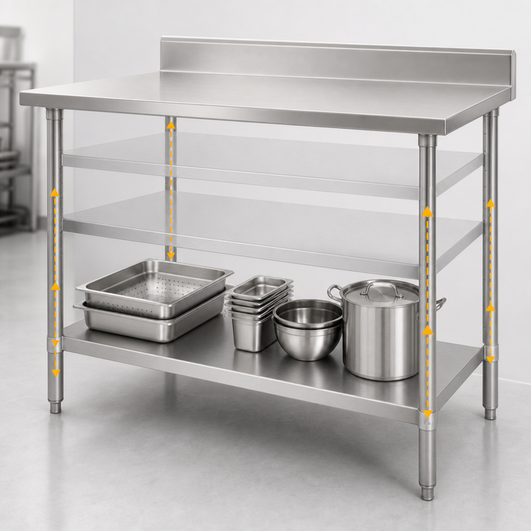 Product image #3 for Adjustable 18-Gauge 304 Stainless Steel Work Table Undershelf, 48 x 24 Inches, for Uni-Lok Hat Channel Frame Tables