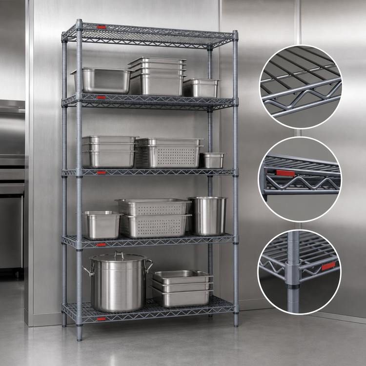 Product image #3 for Eagle Group Valu-Master 4-Tier Stationary Starter Wire Shelving Unit, 36"W x 18"D x 74"H, Pewter Gray Epoxy Finish