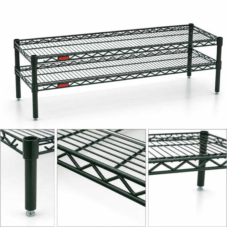 Product image #3 for Eagle Group QuadTruss 2-Tier Front Case Merchandise Wire Shelving Unit, 48 x 14 x 14 Inches, Green Epoxy Finish