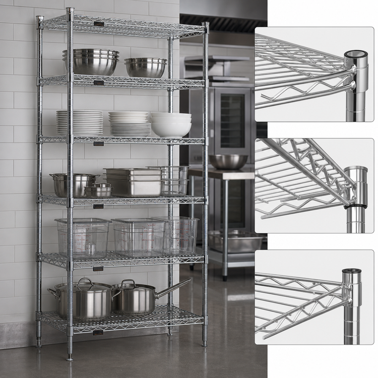Product image #3 for Eagle Group 5-Tier Chrome-Plated Wire Starter Shelving Unit, 42" W x 18" D x 86" H