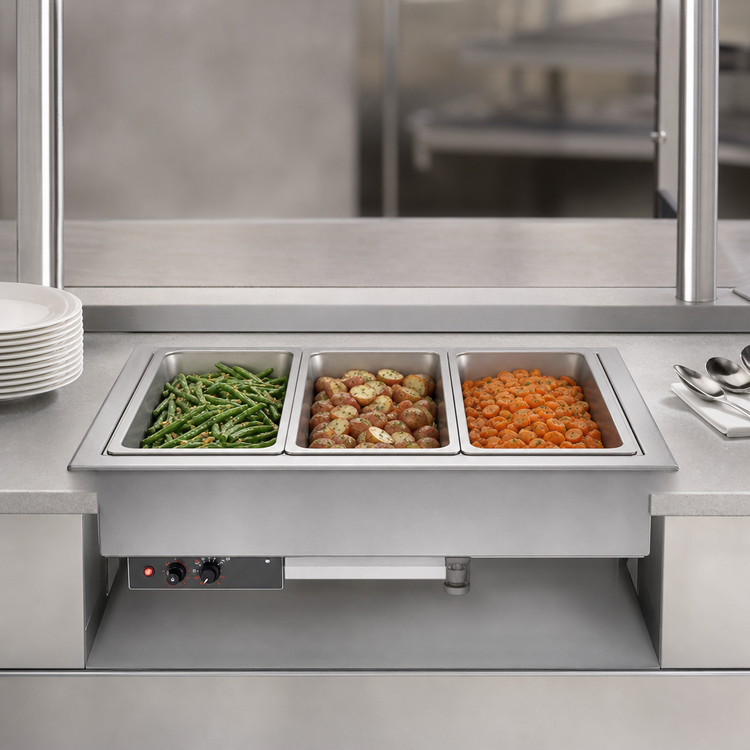 Product image #3 for Vollrath Short-Sided Drop-In Hot Well for 4 Full-Size Pans, Thermostatic Controls, Standard Drain, 120V