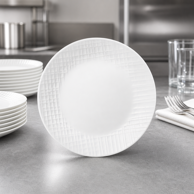 Product image #3 for Corelle Essentials Woven Design Round Salad Plate, 8-1/2 Inch, White Vitrelle Glass, Case of 24