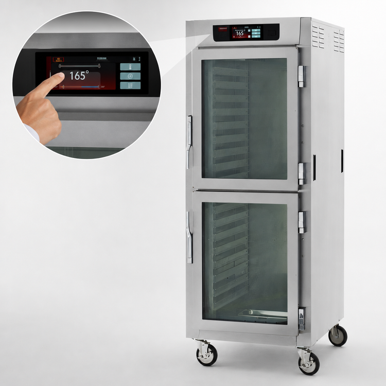 Product image #3 for Metro C5 8 Series Controlled Temperature Heated Holding Cabinet, Full Height, Mobile, Dutch Double-Pane Tempered Glass Doors, Lip Load, 35 Pan Capacity