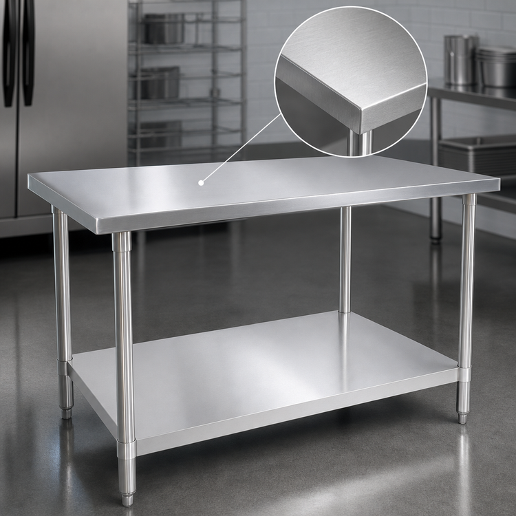 Product image #3 for John Boos Stallion 60-Inch x 24-Inch 14-Gauge 300 Series Stainless Steel Flat Top Work Table with Galvanized Base and Adjustable Undershelf
