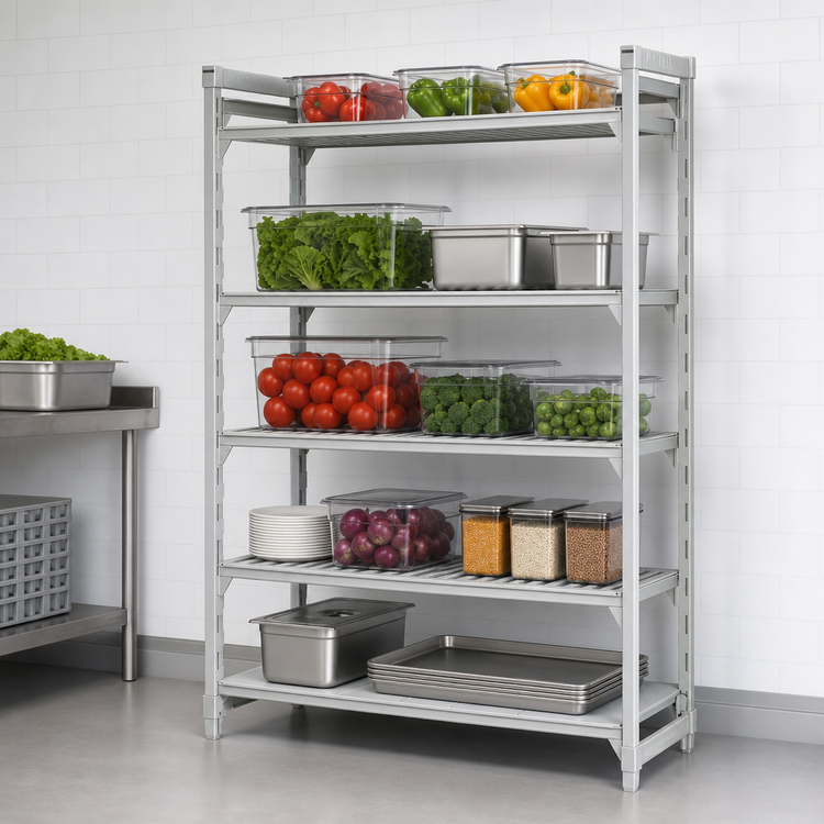 Product image #4 for Cambro Camshelving Premium 5-Tier Stationary Starter Unit, 48 x 21 x 84 Inches, Vented & Solid Polymer Shelving