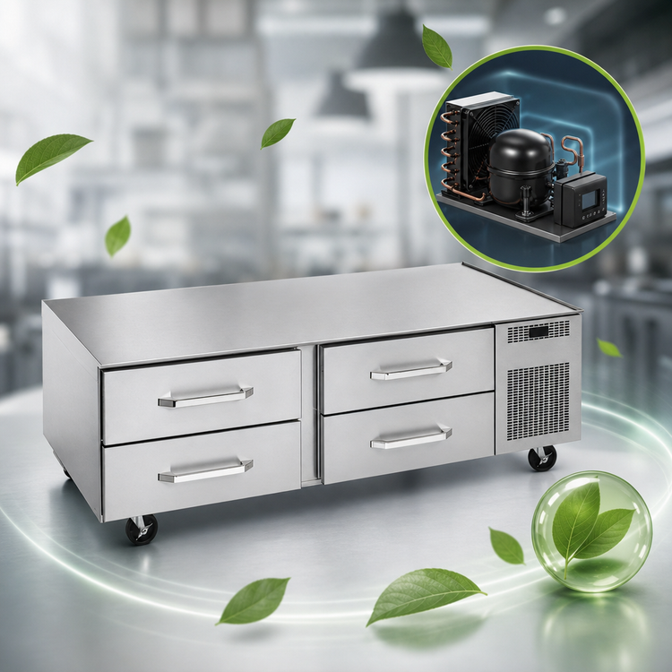Product image #3 for Randell RES1R2-72C4 72" Two-Section Refrigerated Chef Base Equipment Stand with 4 Drawers