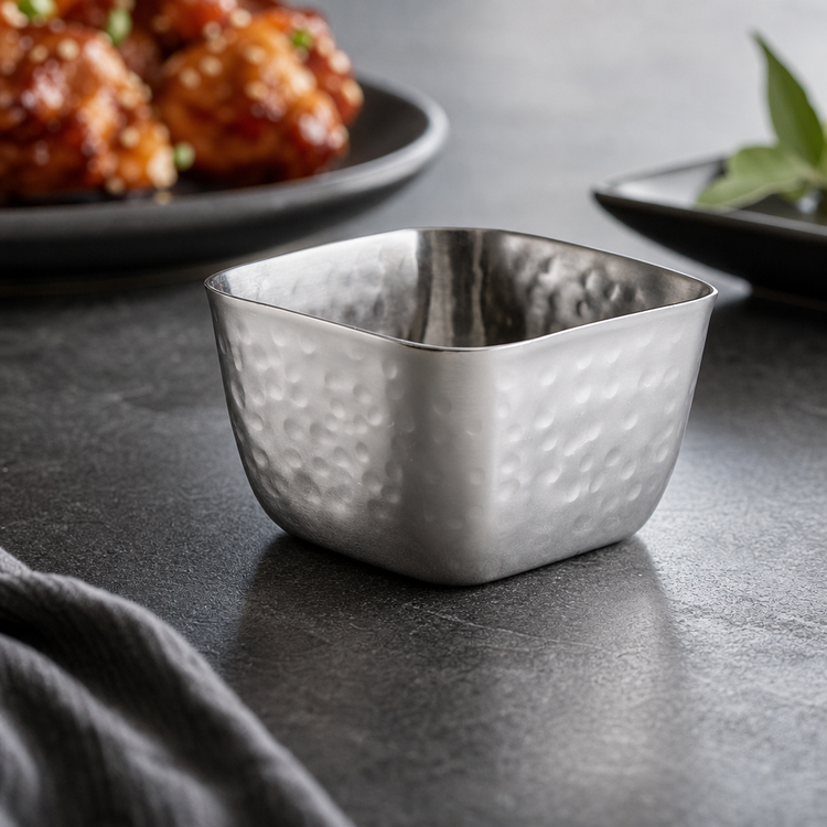 Product image #3 for American Metalcraft 2.5 oz Hammered Stainless Steel Square Sauce Cup, 2-1/4 Inch x 1-1/4 Inch