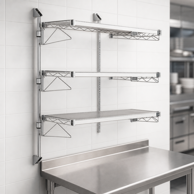 Product image #3 for Quantum Wall-Mounted Cantilever Starter Shelf Kit with 3 Wire Shelves, 54-Inch Posts and 18-Inch Cantilevers