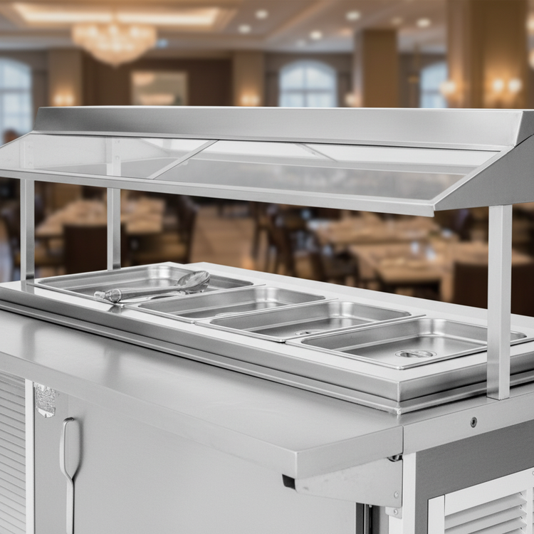 Product image #2 for Atlas Metal CAFB-5 77.5-Inch Mobile Refrigerated Frost Top Serving Counter with 15-Pan Refrigerated Base