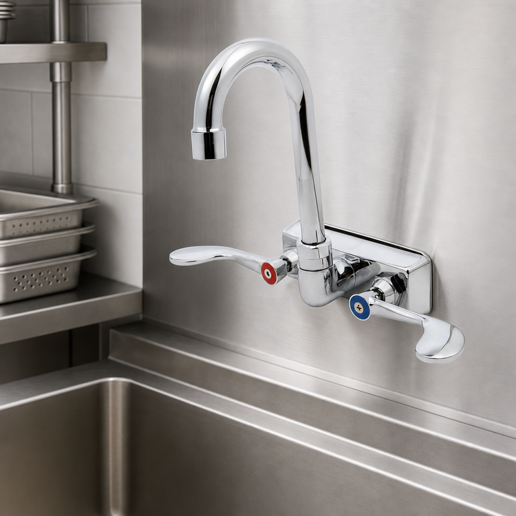 Product image #3 for Steel Works Stainless Wall Mount Gooseneck Faucet, 4-Inch Centers, 4-Inch Spout