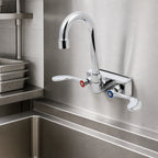 Thumbnail image #3 for Steel Works Stainless SWFW-4-4GWRLL Commercial Wall-Mount Gooseneck Faucet, 4-Inch Centers, 4-Inch Spout Case of 20