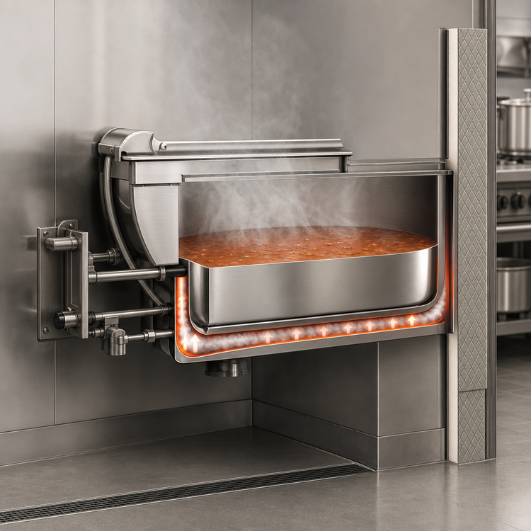 Product image #3 for Legion TWSWC-25 25-Gallon Direct Steam Tilting Wall-Mount Kettle with 304 Stainless Steel Liner