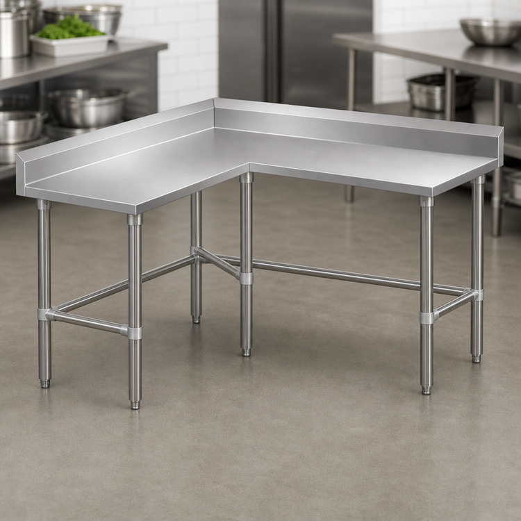 Product image #3 for John Boos L-Shaped Stainless Steel Corner Work Table, 24-Inch Working Depth, 5-Inch Backsplash