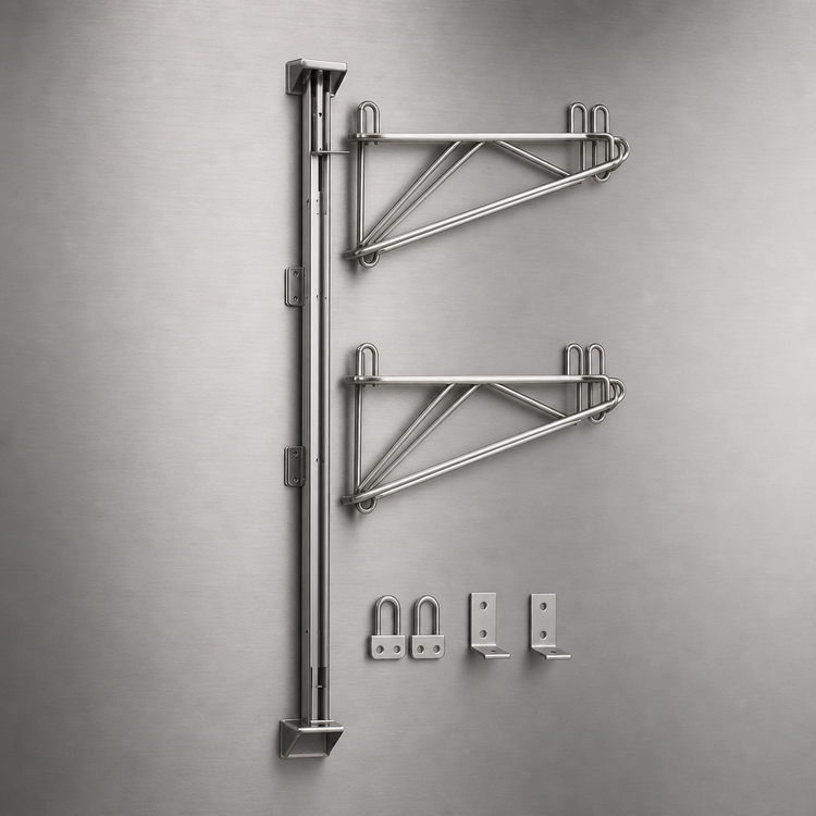 Product image #3 for Eagle Group Adjustable Post Wire Wall Mount Prepackaged Mid Unit Kit for 18-Inch Deep Shelves, Stainless Steel