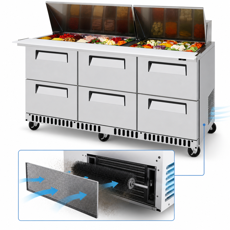 Product image #3 for Turbo Air Super Deluxe 72-5/8-Inch 3-Section Drawer Sandwich/Salad Mega Top Prep Table