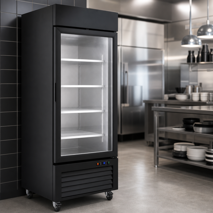 Product image #3 for Atosa One-Section 19.4 Cu. Ft. Black Glass Door Freezer Merchandiser