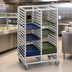 Thumbnail image #3 for Channel Double-Section Aluminum Cafeteria Tray Rack with Swivel Casters, 36-Inch High, 10-Tray Capacity