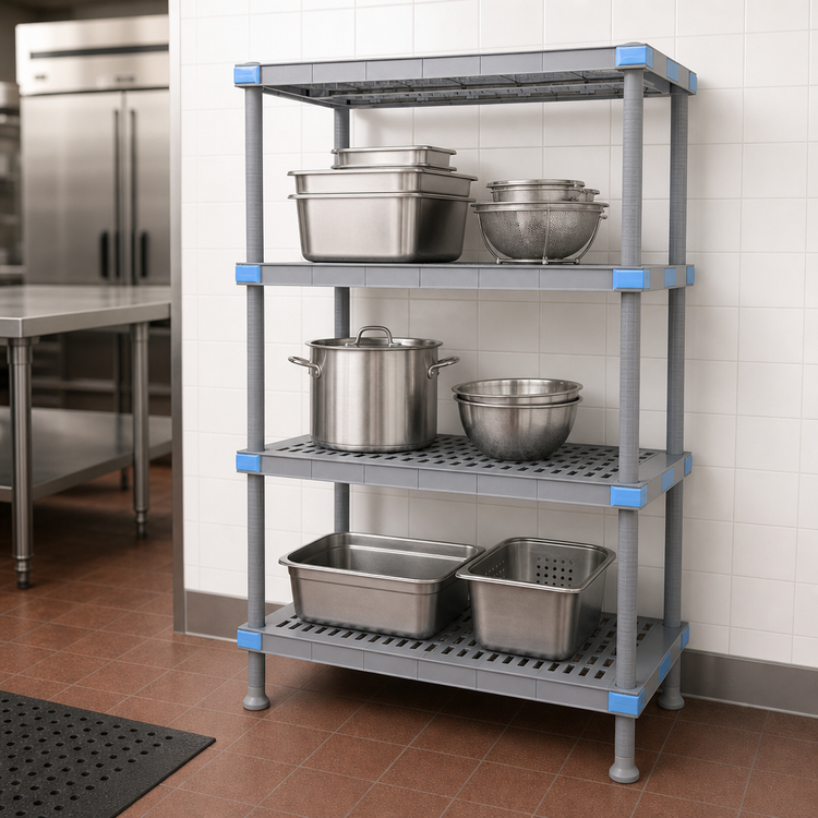 Product image #3 for Quantum Millenia Gray Polymer Stationary Starter Shelving Unit with 4 Open Grid Shelves, 36 x 24 x 62 Inches