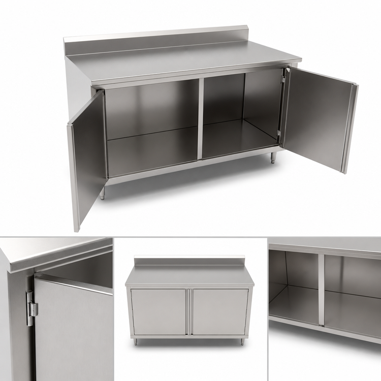 Product image #3 for John Boos Enclosed Work Table with Cabinet Base and Hinged Doors, 60 x 36 Inches, 16/300 Stainless Steel Top, 5-Inch Backsplash