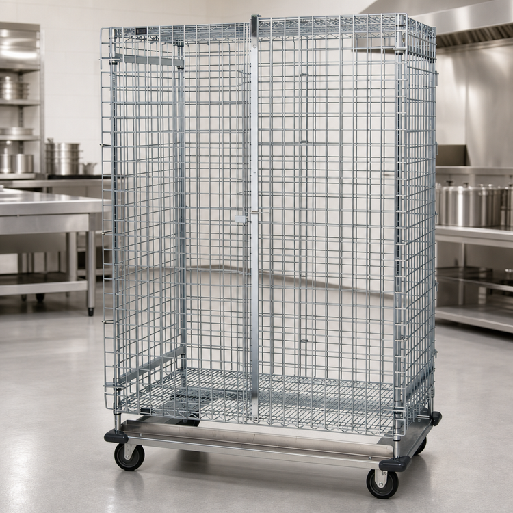Product image #3 for Quantum Mobile Wire Security Cage with Dolly Base, 60 x 18 x 70 Inches, Chrome Plated