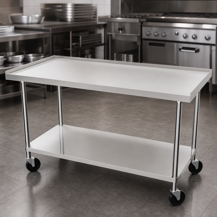 Product image #3 for Ovention 36-Inch H x 60-Inch W Stainless Steel Equipment Stand with Adjustable Undershelf and Casters