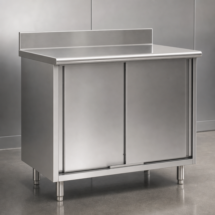 Product image #3 for Spec-Master 120-Inch x 30-Inch Stainless Steel Enclosed Worktable with Sliding Doors and 4-1/2-Inch Backsplash