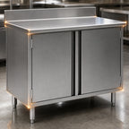 Thumbnail image #3 for Eagle Group Spec-Master CBH3048SE-BS 48"W x 30"D Stainless Steel Enclosed Worktable, Hinged Doors, 14-Gauge 304 Top, 4-1/2" Backsplash