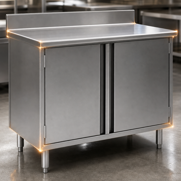 Product image #3 for Eagle Spec-Master 48-Inch x 30-Inch Stainless Steel Enclosed Worktable with Hinged Doors and 4-1/2-Inch Backsplash