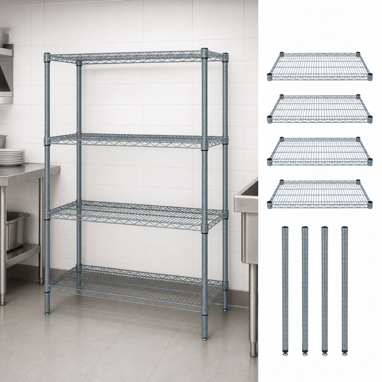 Product image #3 for Quantum 4-Shelf Wire Shelving Starter Kit, 42"W x 30"D x 54"H, Gray Epoxy Antimicrobial Finish