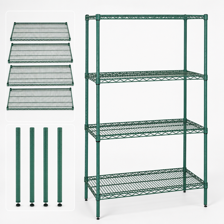Product image #3 for Quantum 4-Shelf Wire Shelving Starter Kit, 48"W x 30"D x 63"H, Green Epoxy Antimicrobial Finish