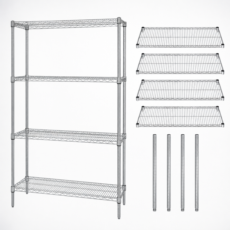 Product image #3 for Quantum Chrome-Plated 4-Shelf Stationary Wire Shelving Starter Kit, 30 x 18 x 54 Inches