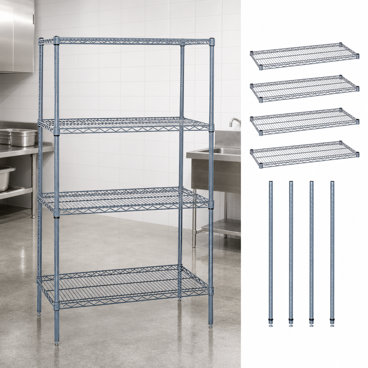 Product image #3 for Quantum Gray Epoxy Stationary Wire Shelving Starter Kit, 72" W x 14" D x 63" H, 4 Shelves